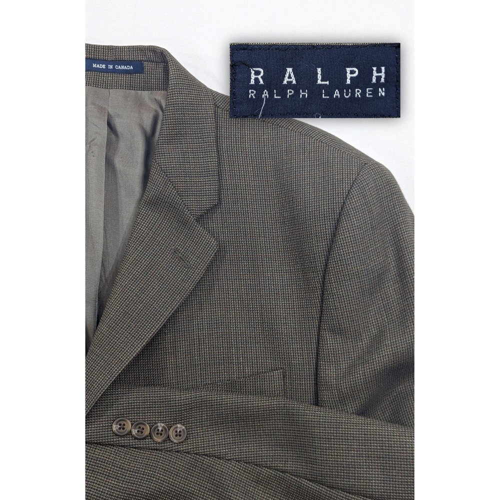 Ralph Lauren Blazer Sport Suit Jacket 100% Wool 3 Button Nailhead Plaid 44L 48"‎